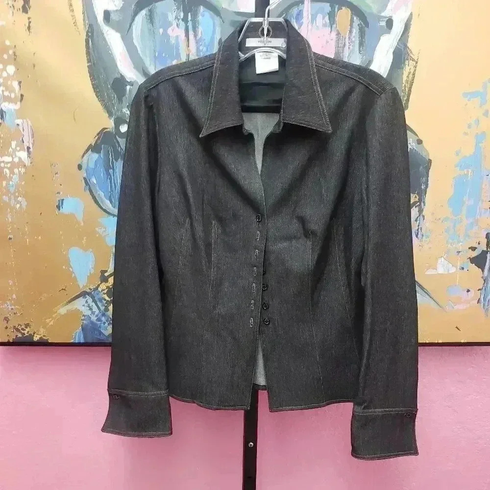 Vertigo Dark Denim Look Button Up Top